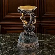 Подарочный подсвечник «Рыбы» из бронзы и змеевика — фотография 1