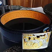 Кожаный ремень «Извозчик» с позолоченной пряжкой — фотография 1