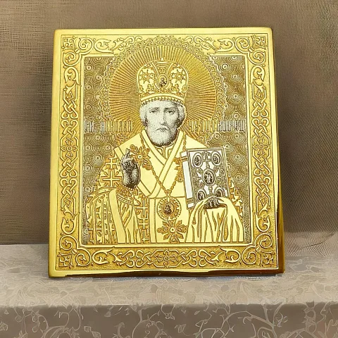 Подарочная икона Николая Чудотворца карманная. Златоуст