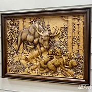 Резная картина «Гон на лося» 60×46 см — фотография 3
